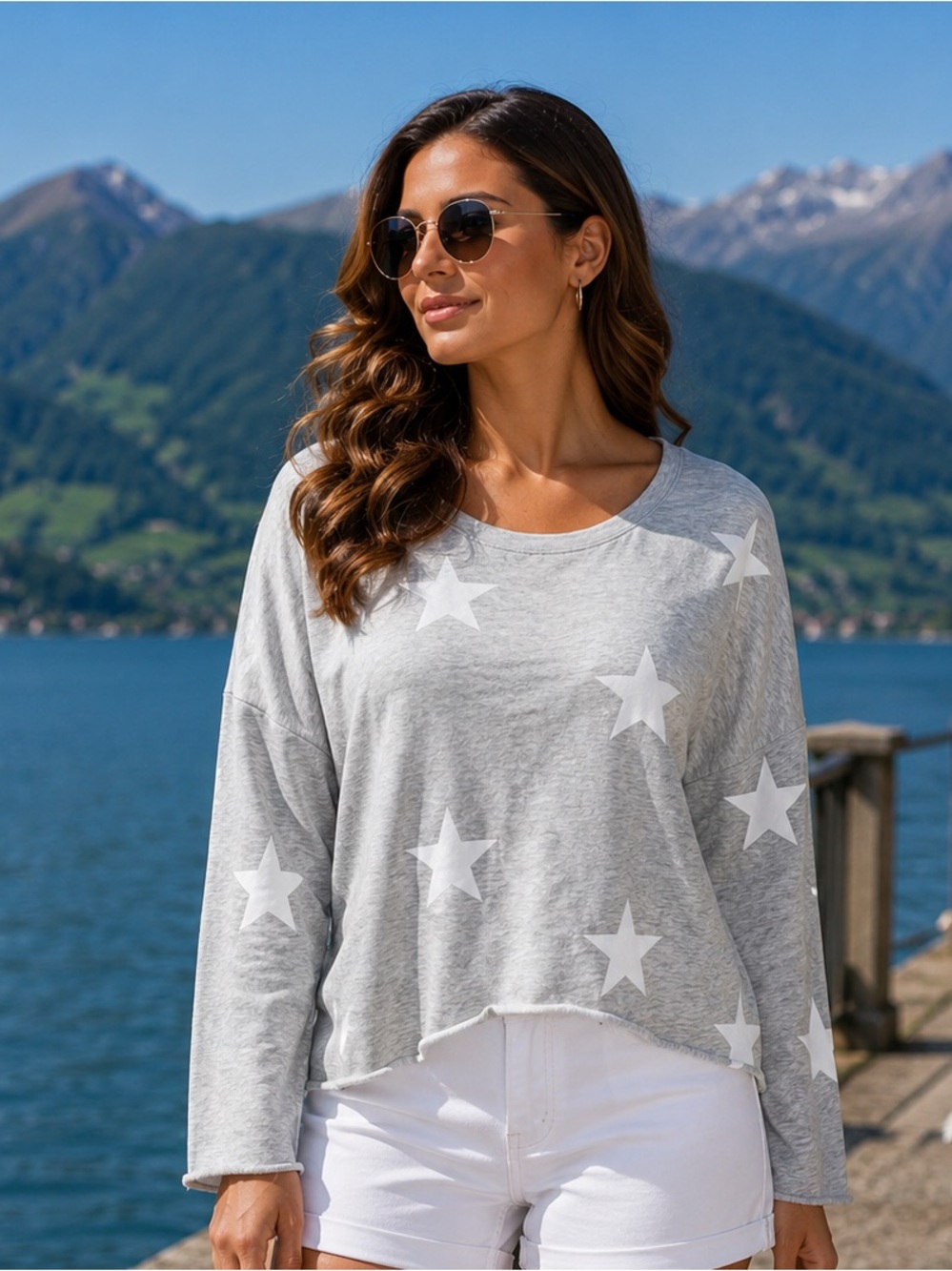 Elegant Gray Sweater with White Stars